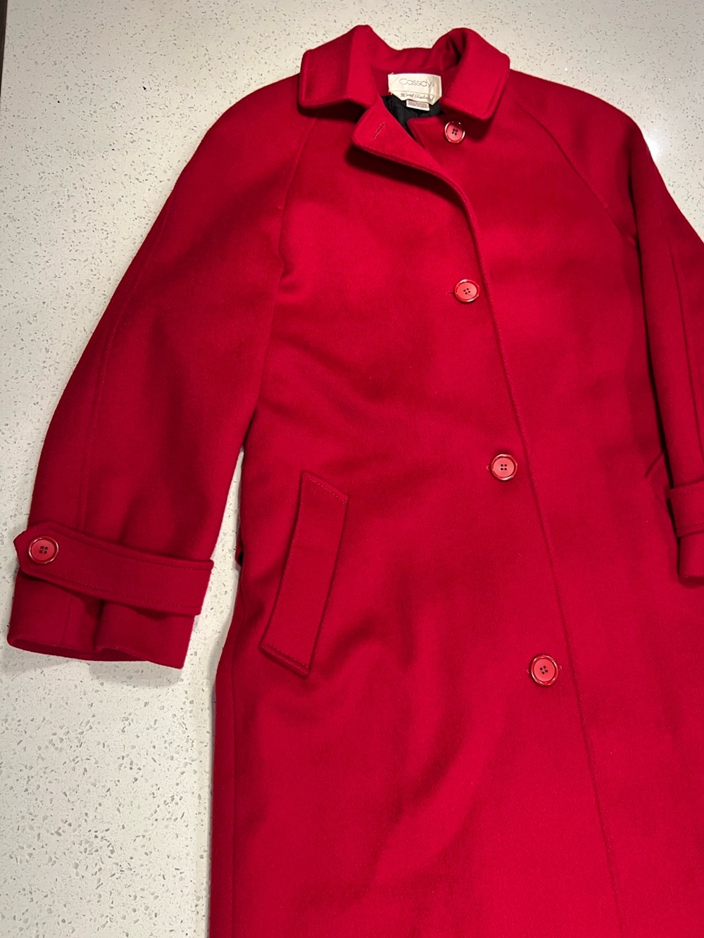 Vintage 80s Cassidy Hand Tailored 100% Pure Wool Cherry Red Coat